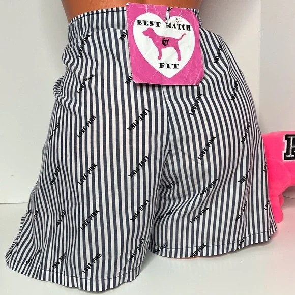 Victoria’s Secret PINK XXL Logo Sleep Shorts Pajamas Cotton Logo Elastic Striped - Picture 2 of 2